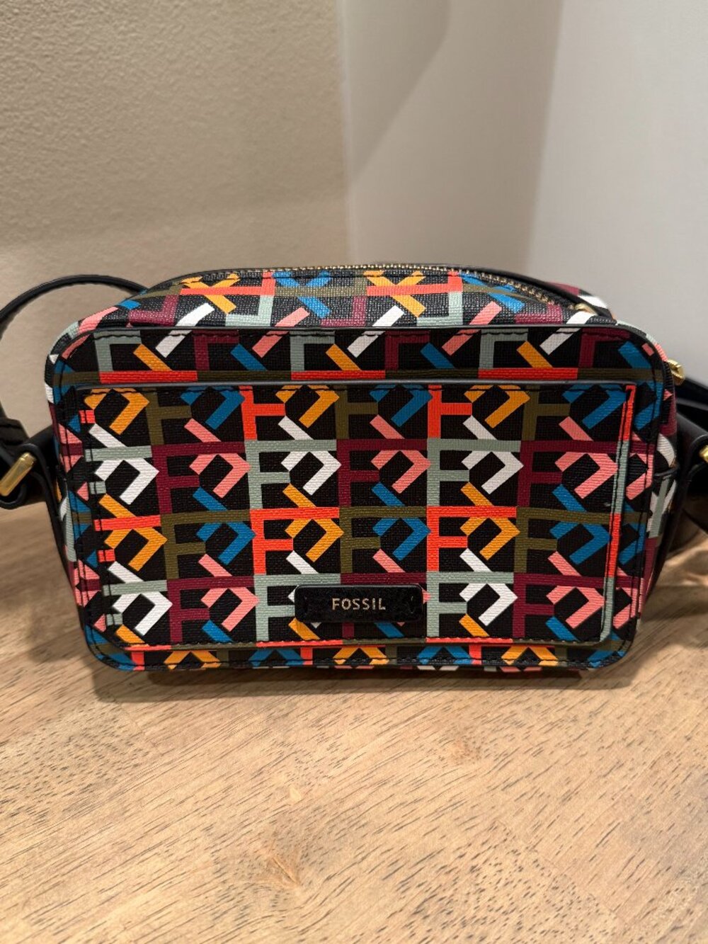 Fossil Leather Geometric Crossbody Bag Multicolor Key Charm